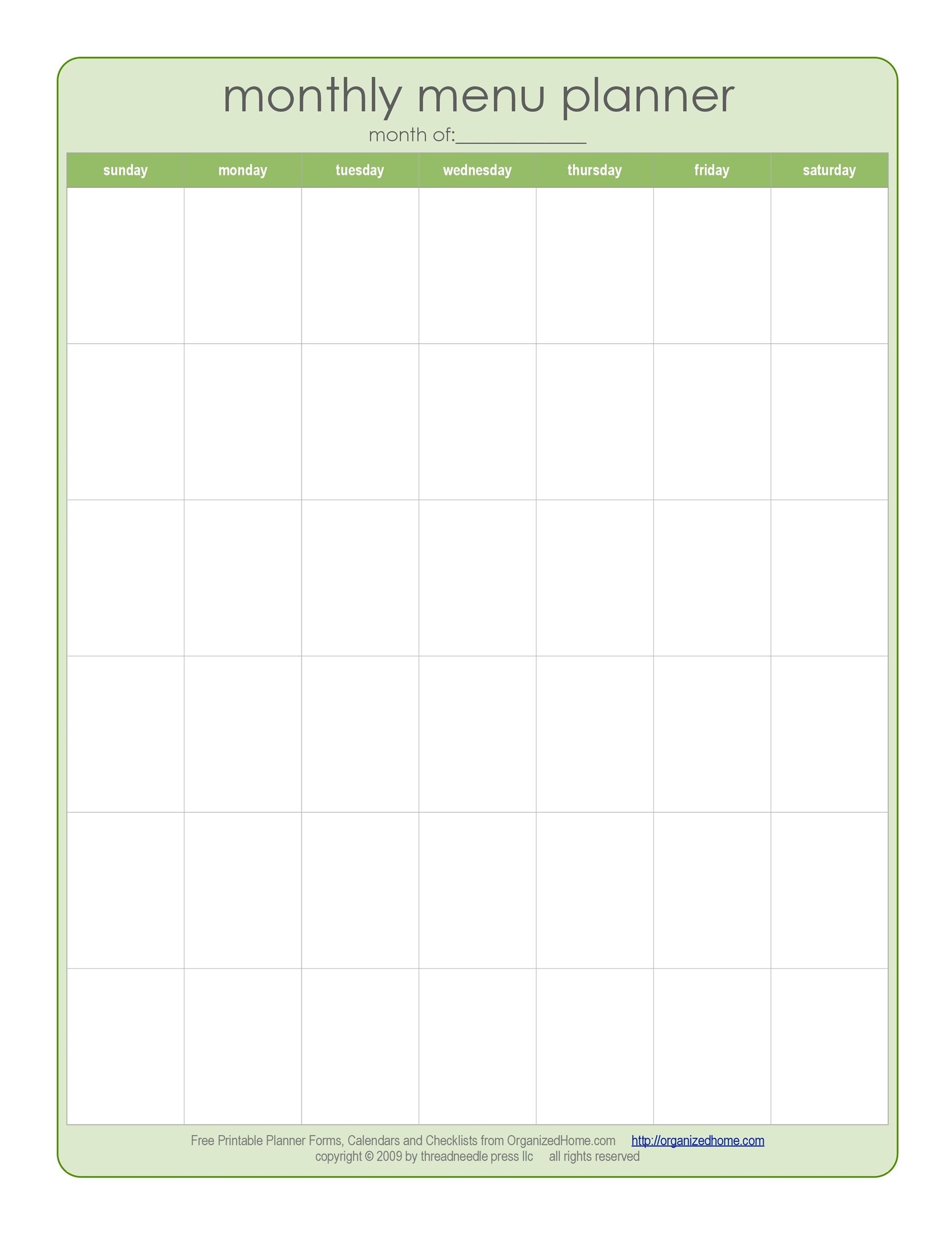 Monthly Meal Planner Template Free Download